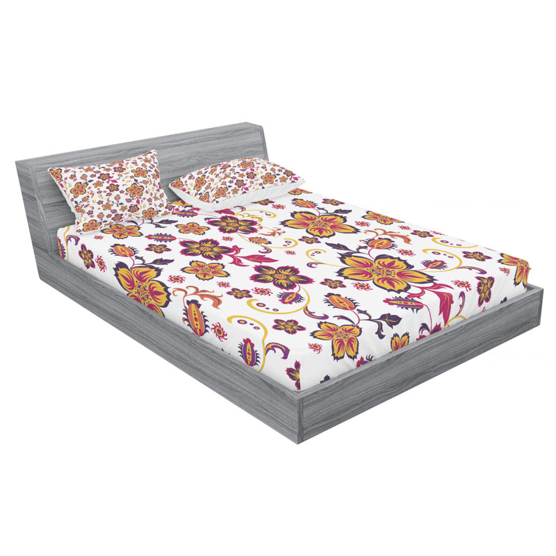 Microfiber Floral Sheet Set, Queen Sheet Set with Fitted Sheet