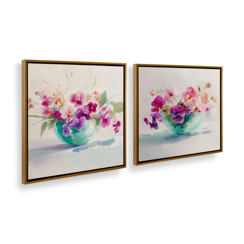 «Blossoms in Glass», ensemble de 2 impressions, 12 po x 12 po, Cadre flottant doré poli