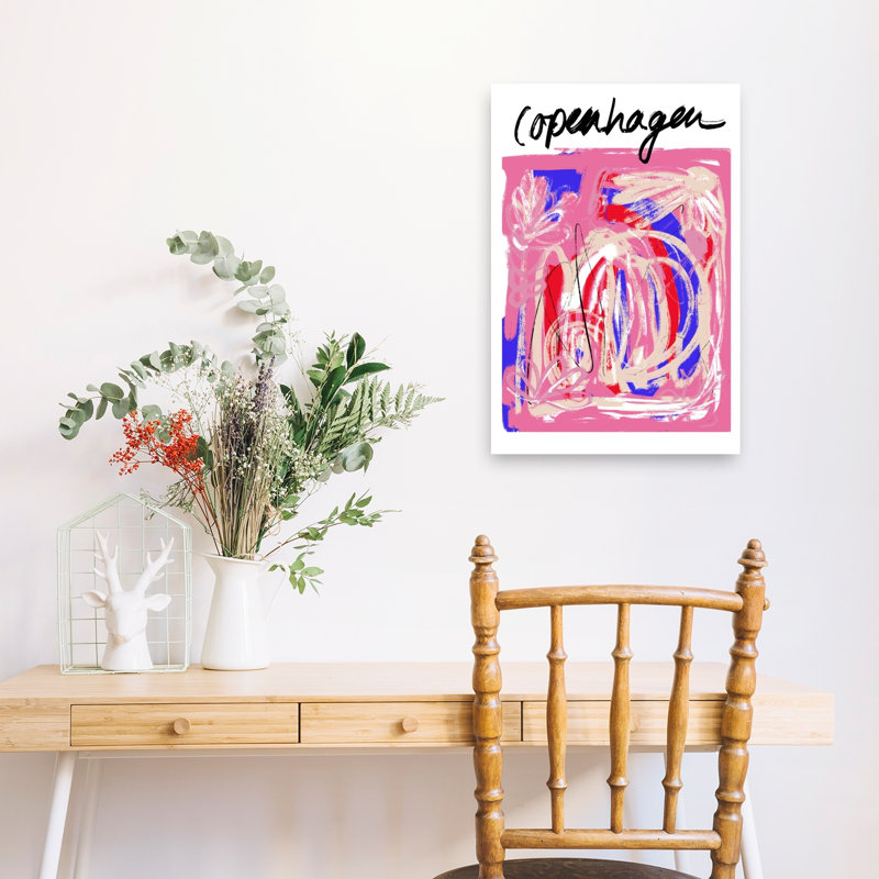 Impression d'art mural abstrait et coloré représentant une ville de Copenhague, 24" H x 16" W