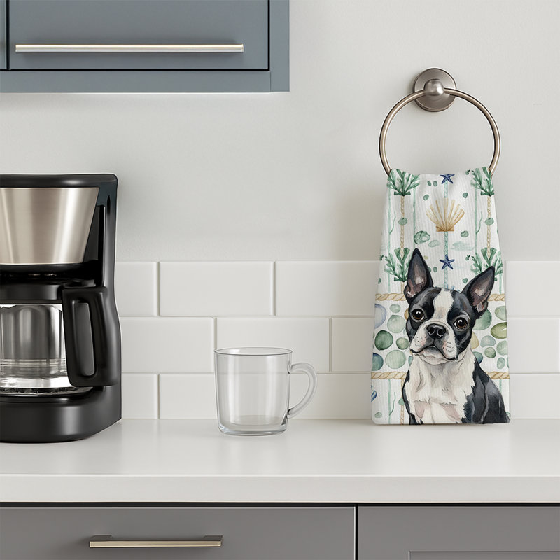 Boston Terrier Coastal Sea Glass Kitchen Towel, Boston Terrier