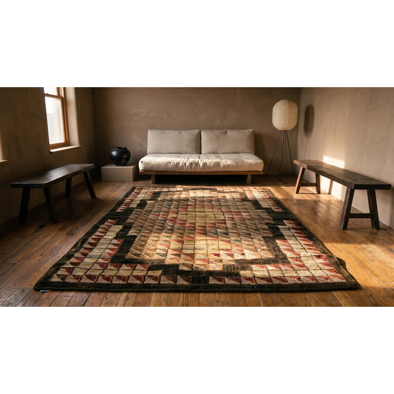 Médaillon géométrique antique en laine Tapis crocheté en coton multicolore 1925