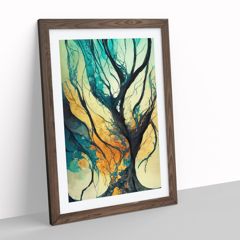 Abstract Tree No.1 - Wall Art, 48cm H x 36cm W, Walnut Framed Paper, White