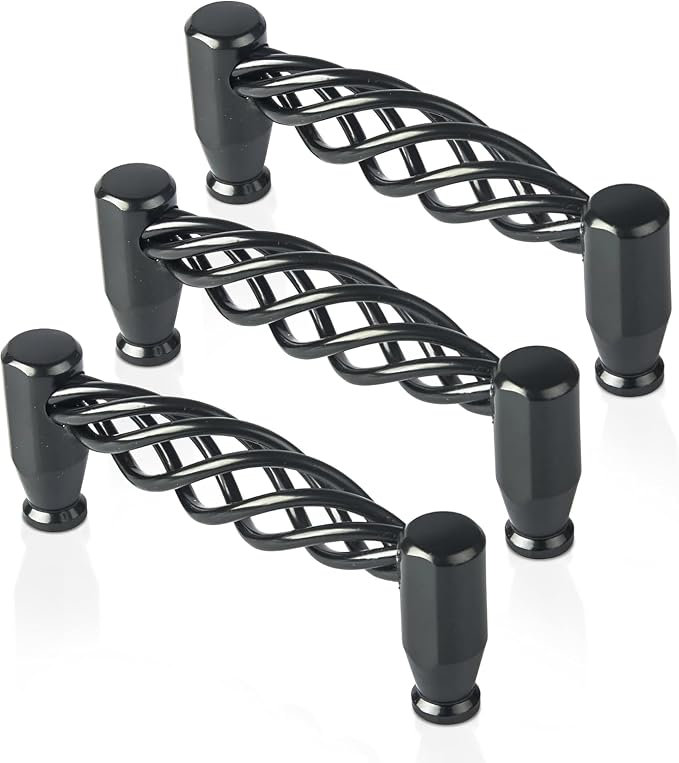 Twisted Vintage Cabinet Handle, Solid Metal Matte Black Finish, 128mm Hole Centres Pack 3