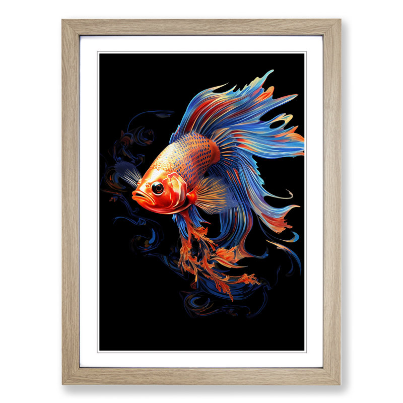 Fish Digital No.2 - Framed Print, 46cm H x 34cm W x 2cm D, Oak
