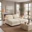 Canapé modulable 2 places d'inspiration cottage, en chenille à volants, avec 2 poufs, dossier capitonné et accoudoirs arrondis, beige-1269377380