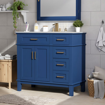 36" Freestanding Bathroom Storage With Ceramic Sink, Soft Close Doors, 4 Drawers, Pre Drilled Faucet Holes, Easy Assembly – Epa/Carb Certified