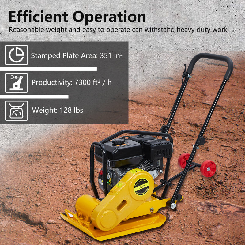 Compacteur à gaz 7HP avec moteur 212cc, 5 600 VPM et force de compactage 4 200 lb | Robuste pour sols, gravier et asphalte
