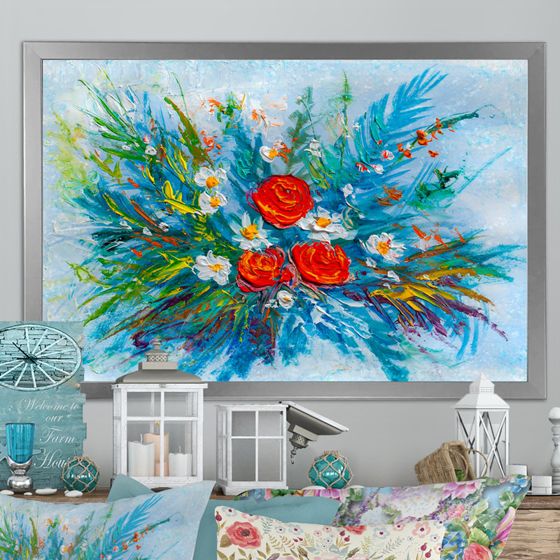 Impressionniste bouquet de fleurs - Reproduction de photo sur toile, Toile argentée avec cadre photo