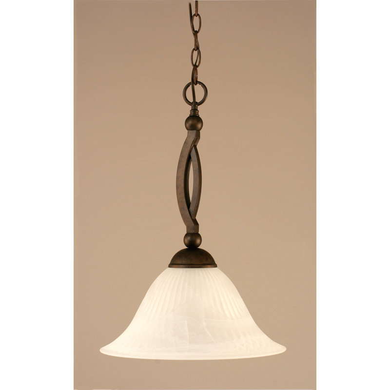 Bow Chain Hung Pendant Glass, Brushed Nickel, 20", Alabaster Swirl Glass