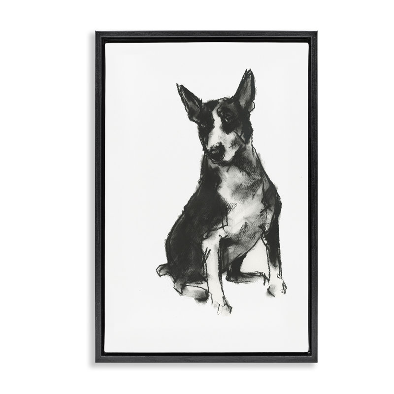 Dessin de chien gris anthracite par Cartissi, Cadre flottant gris lustré, H 31 po x l 21 po