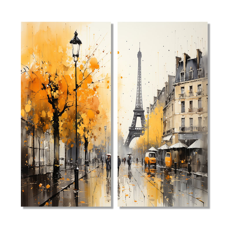 Jaune et gris, art de rue parisien - impressions d'art traditionnelles vertes sur toile, H 20 po x l 24 po, Toile tendue