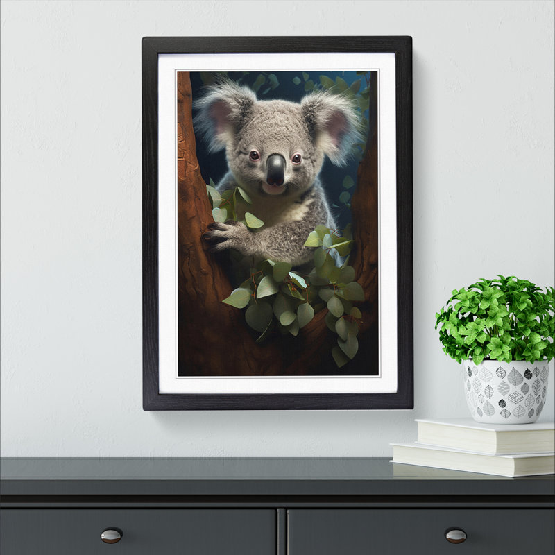 Koala Bear Conceptual - Single Picture Frame Print on Wood, Black, 34cm H x 25cm W x 2cm D