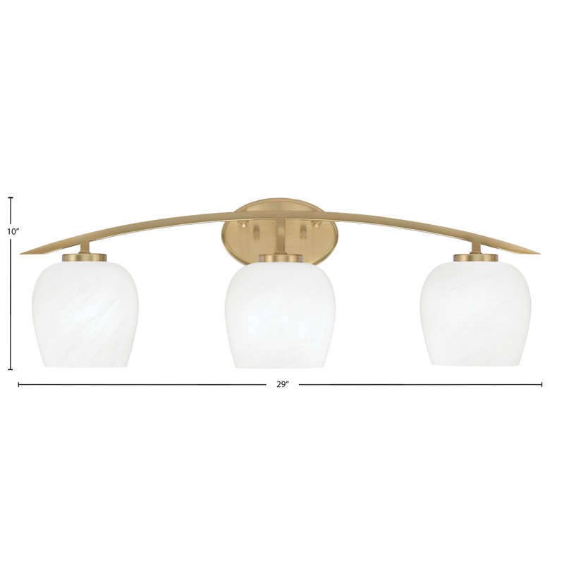 Kurve 3 Light Bath Bar With 6" White Marble Glass, Brass