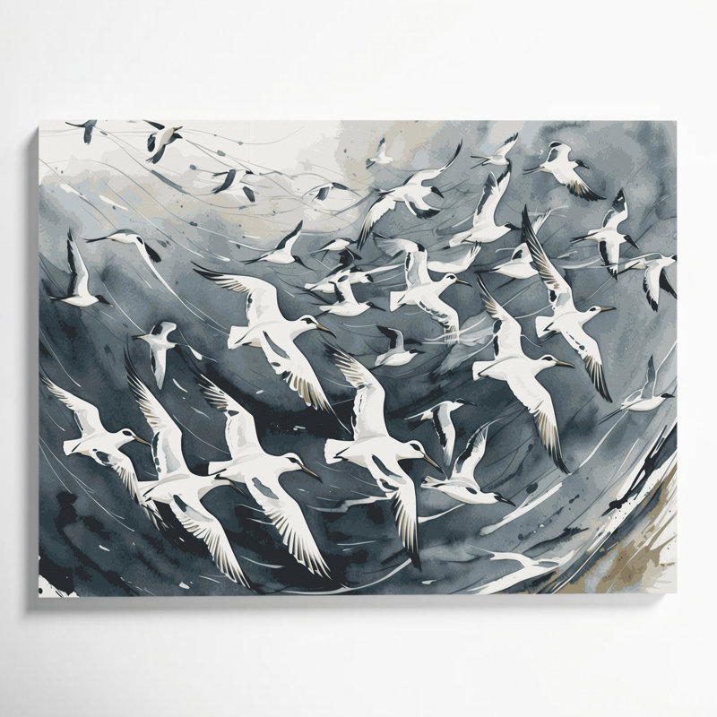 Oiseaux, art mural noir sur toile Kittiwake, H 24 po x l 36 po