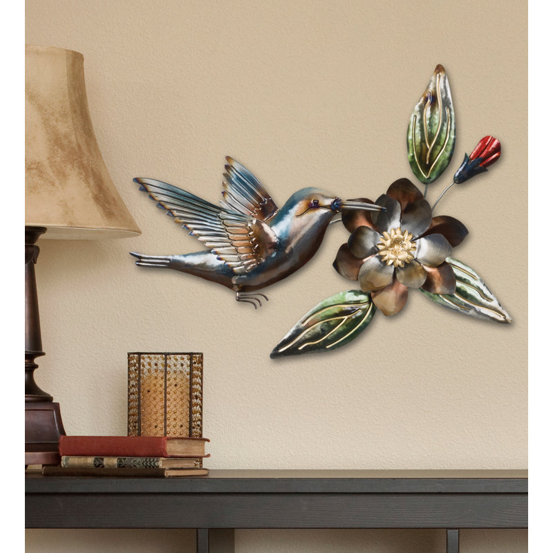 Bronze Gold Metallic Hummingbird Wall Decor with Flower