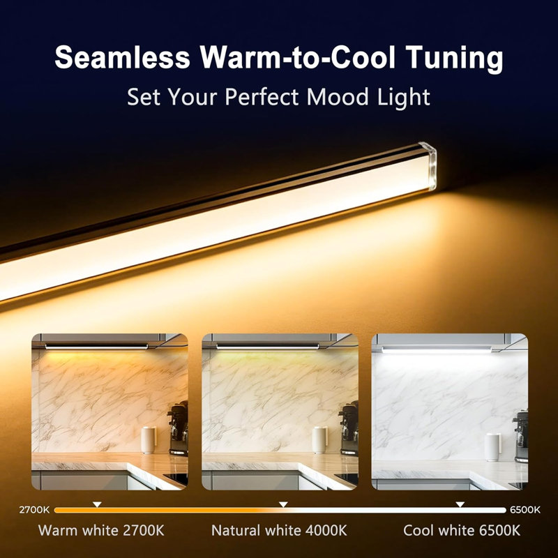 Ensemble d'éclairage à DEL sous l'armoire VST, barres lumineuses linéaires à contrôle tactile Cct 2700k-6500k, éclairage homologué UL90 Ra90 +, lumières d'armoire connectables pour comptoir de cuisine, bureau, tablette et table de lecture