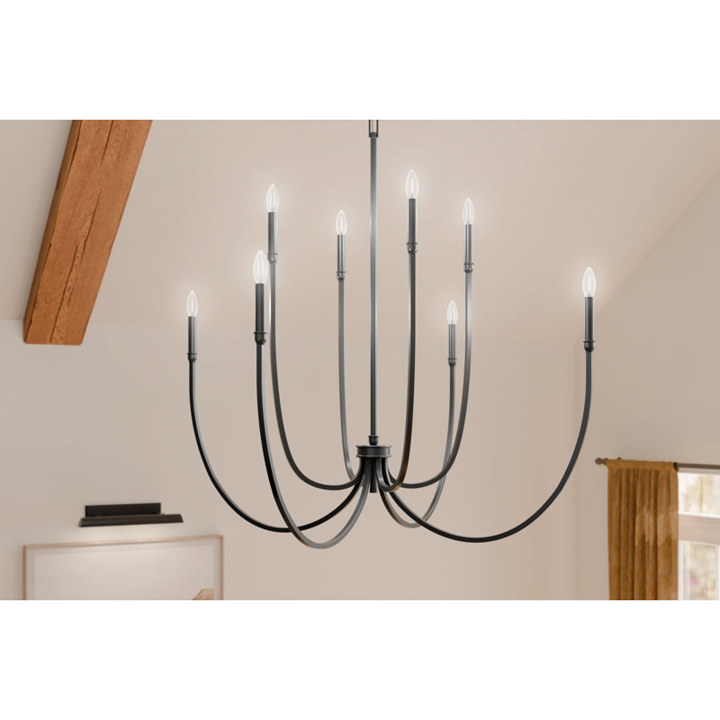 Lustre classique / traditionnel en acier à 8 lumières à intensité variable , Noir satiné