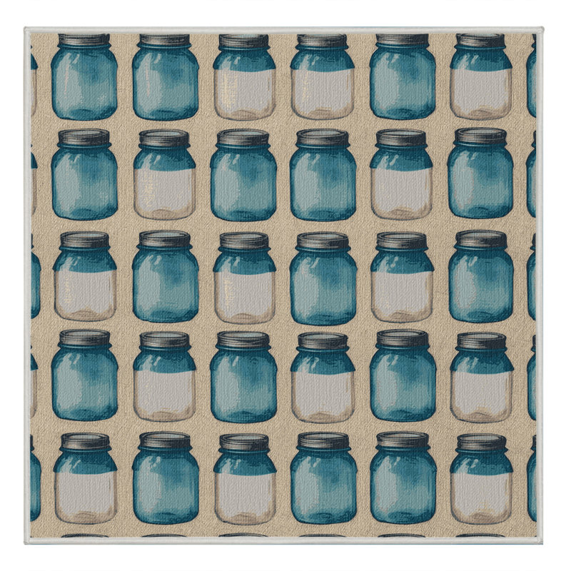 Washable Mason Jars Farm Area Rug, Square 7'