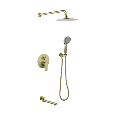 10"" Shower System with Tub Spout, Brass Rotatable Tub Shower Faucet Set with 10â Rain Shower Head and 3 Modes Handheld Spray combo with Rough-in Val -  RBROHANT, JK0076