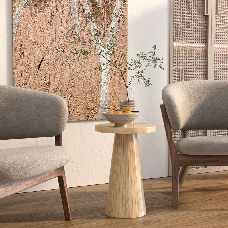 13.6'' Round End Table,side Table With Fluted Pedestal Base, Wood