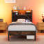 Ensemble de chambre à coucher rembourrée, lit plateforme avec éclairage à DEL et 2 tables de chevet, tête de chargement USB / Type-C, lit de rangement, assemblage facile-963460453-963460450