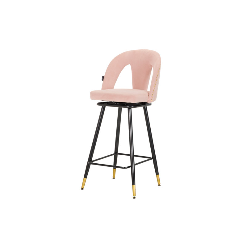 Harbor Swivel Upholstered Counter Stool with Metal Frame, Pink