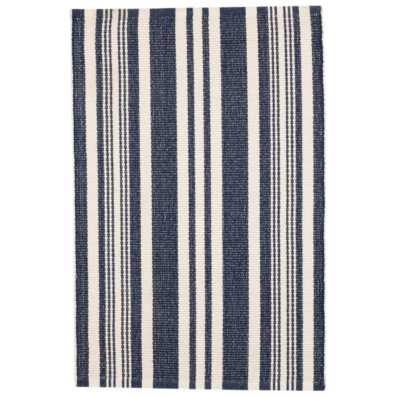 Irving Stripe Ivory Handwoven Cotton Rug, Rectangle 8'6" x 11'6"