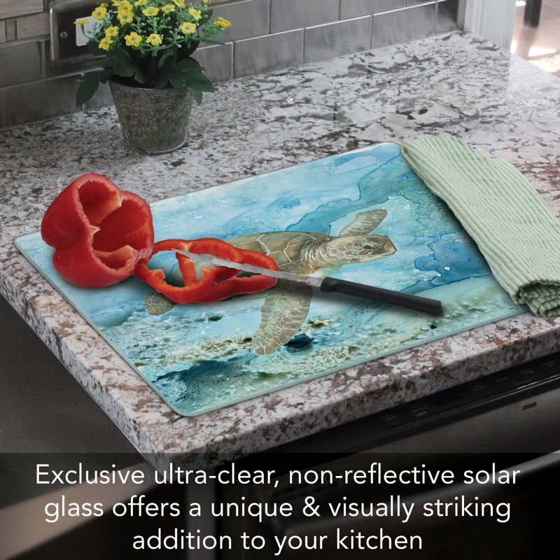 Under Sea Life Tempered Glass Cutting Board with Sea Turtle Design