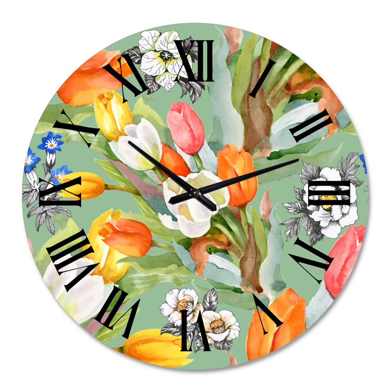 Blooming White and Orange Tulips III - Horloge murale traditionnelle, Surdimensionné