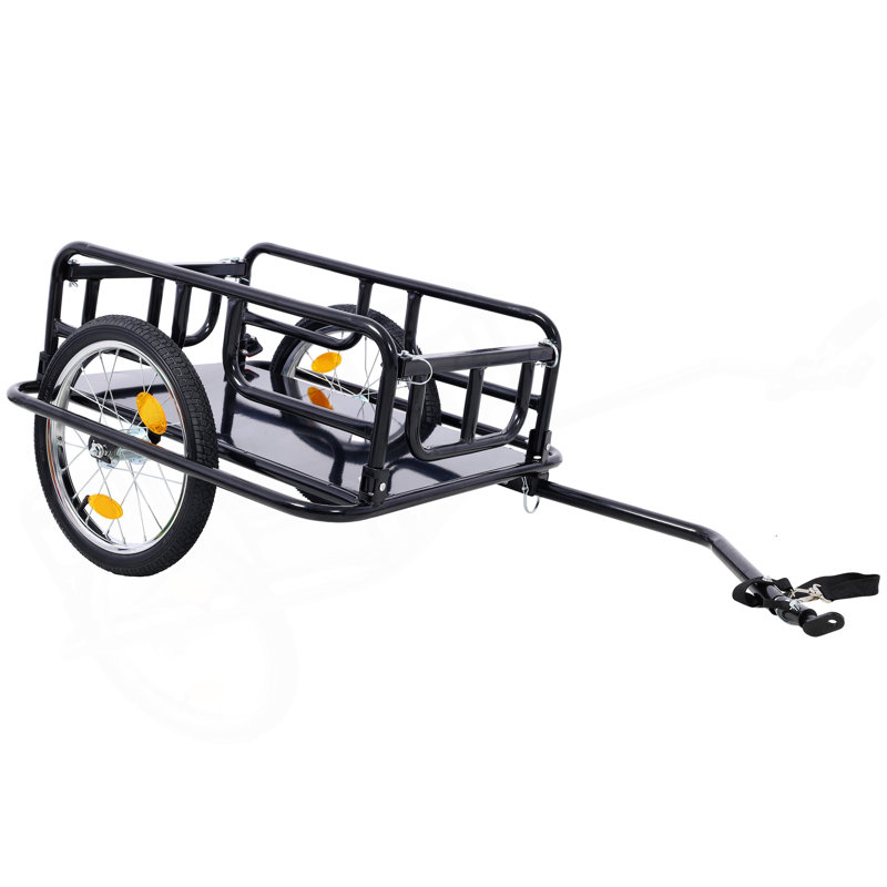 Remorque de cargaison de vélo pliable avec attelage de vélo universel, remorque de chariot de vélo avec roues et réflecteurs de 16 po, grand chariot de rangement de remorque de vélo à chargement
