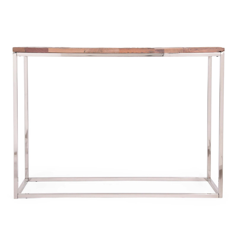 Handcrafted Recycled Wood Console Table With Dazzling Silver Frame, Perfect For Boho Glam Decor And Eco-Friendly Living.