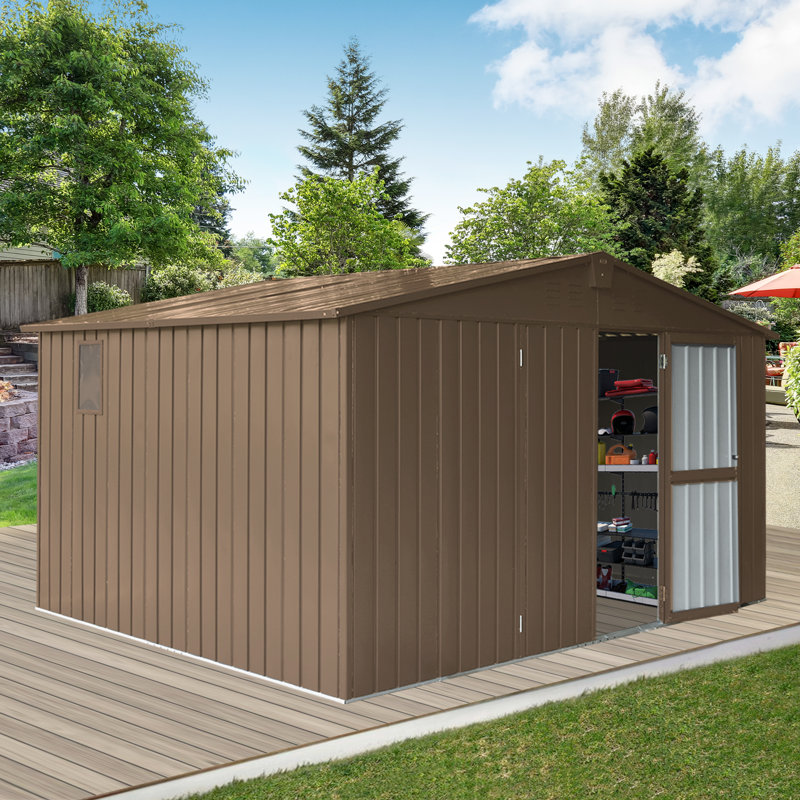 Remise de rangement en métal, H 78,7 po x l 138,11 po x P 109,88 po, Brun