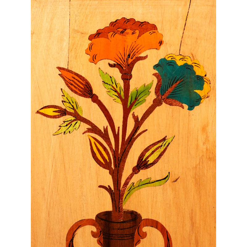 Magnifique panneau mural de 19 po avec pot de fleurs - incrustation de bois de rose à la main, décoration élégante, finition naturelle