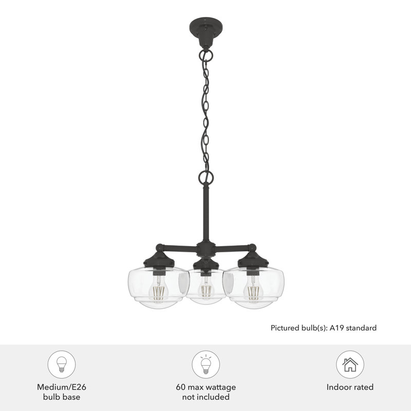 Noble Bronze Saddle Creek 3-Light Schoolhouse Chandelier