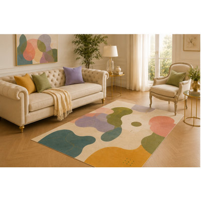 Tapis rond moderne ultra-léger 152 x 213 cm, doux, à poils courts, antidérapant et lavable, idéal pour le salon, la chambre à coucher, la salle à manger, le bureau ou la chambre d'enfant. Multicolore.