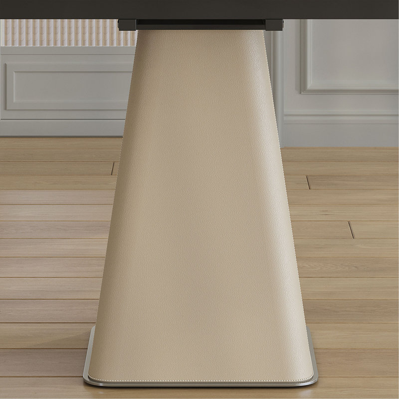 Table de salle à manger rétractable à dalle de roche pliante, table carrée extensible moderne avec base en acier inoxydable revêtue de cuir, table de cuisine à double usage pour les petits appartements