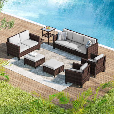 Ensemble de meubles en rotin 7 pièces avec table d'appoint et coussin 7 pièces PE