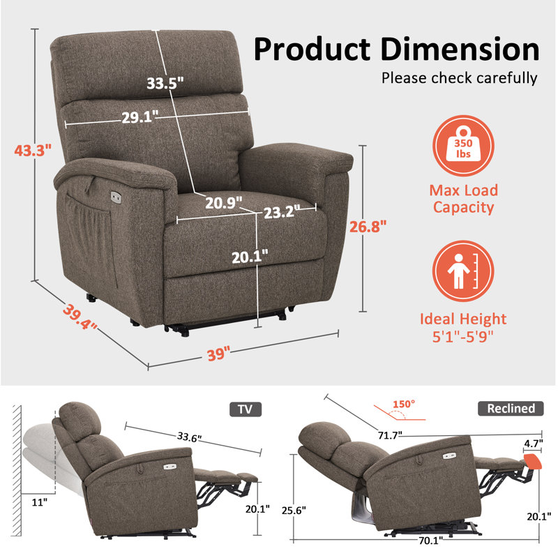 Fauteuil inclinable électrique avec massage par vibration, double chauffage et appui-tête réglable, Moka