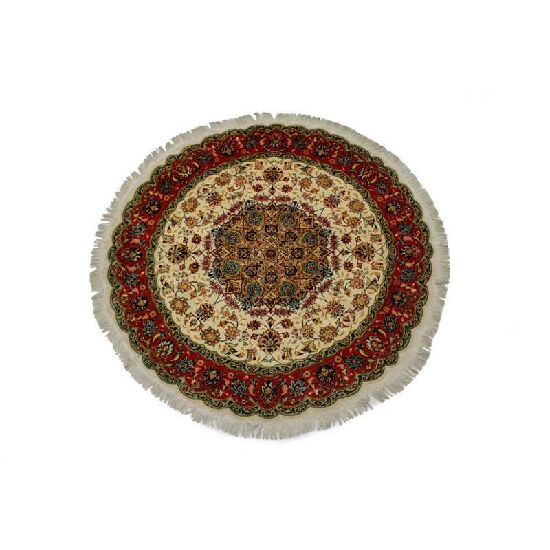 Orneta One-of-a-Kind Round 5'5" X 5'5" New Age Round Wool Area Rug in Cream/Red