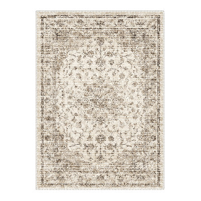 Roehit Floral Machine Washable Beige/Brown Indoor Oriental Performance Area Rug with Non-Slip Backing