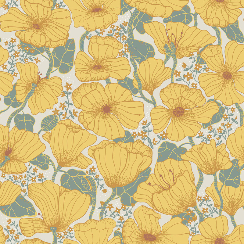 Cahterine 10.05m x 53cm Wallpaper Roll, Yellow