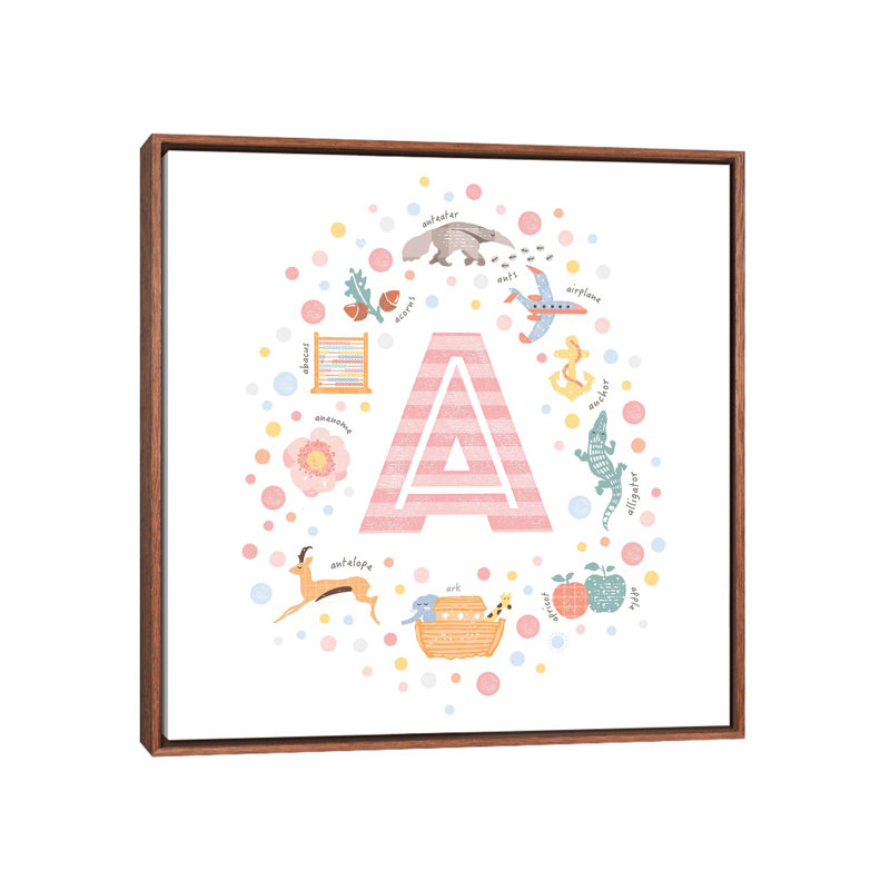 Lettre illustrée A - rose, Pas de tapis, Toile avec cadre brun, H 37 po x l 37 po x P 1,5 po
