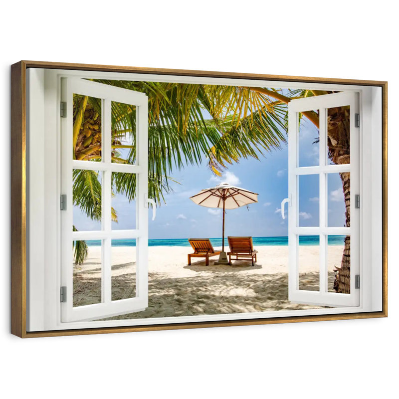 Fenêtre Neruda, Cadre flottant doré, 43 po x 29 po