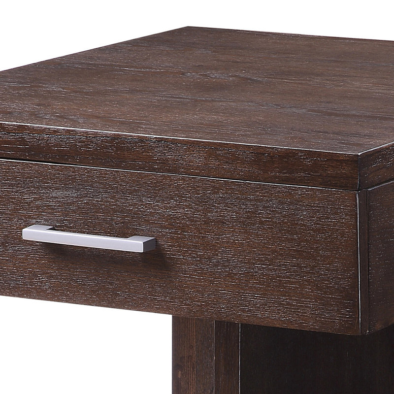 Table de bout en noyer de style contemporain avec tiroir et tablette en bois