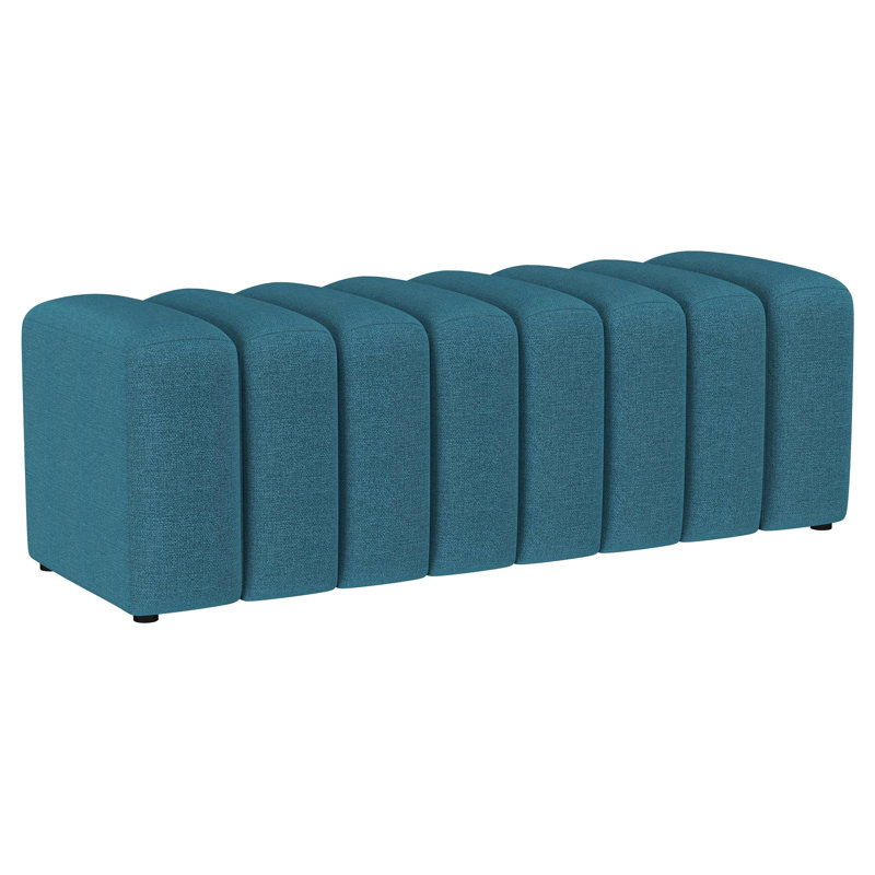 Banc d'appoint capitonné en tissu bleu, Bleu paon, Bleu