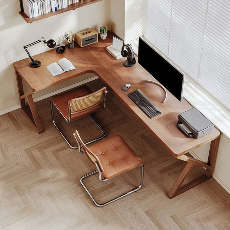  Walnut L-Shaped Solid Wood desks, 29.53" H x 62.99" W x 47.24" D, Left Hand Return