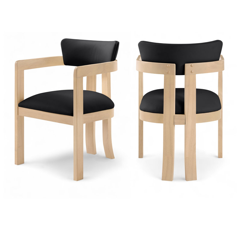 Phalan Vegan Leather Upholstered Dining Arm Chair, Stained Natural, Black Vegan Leather