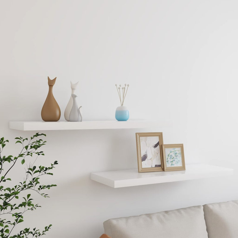 Gracie-Lea 2 Piece Floating Shelf, 1.5cm H x 39.37cm W x 23.5cm D, White