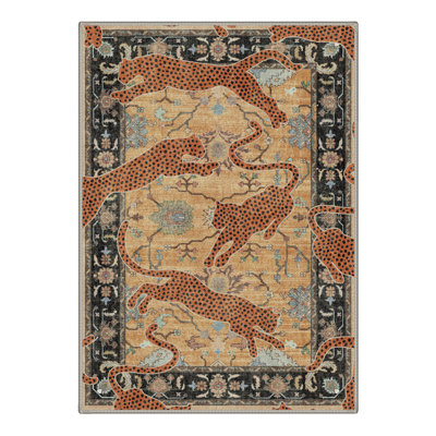Allandale Leopard Print Brown / Black Machine Washable Non-Slip Area Rug