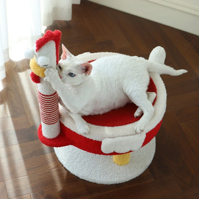 Arbre à chat en forme de poulet rouge avec poteau à griffer en sisal, plateforme en peluche et meubles d'escalade pour chat d'intérieur